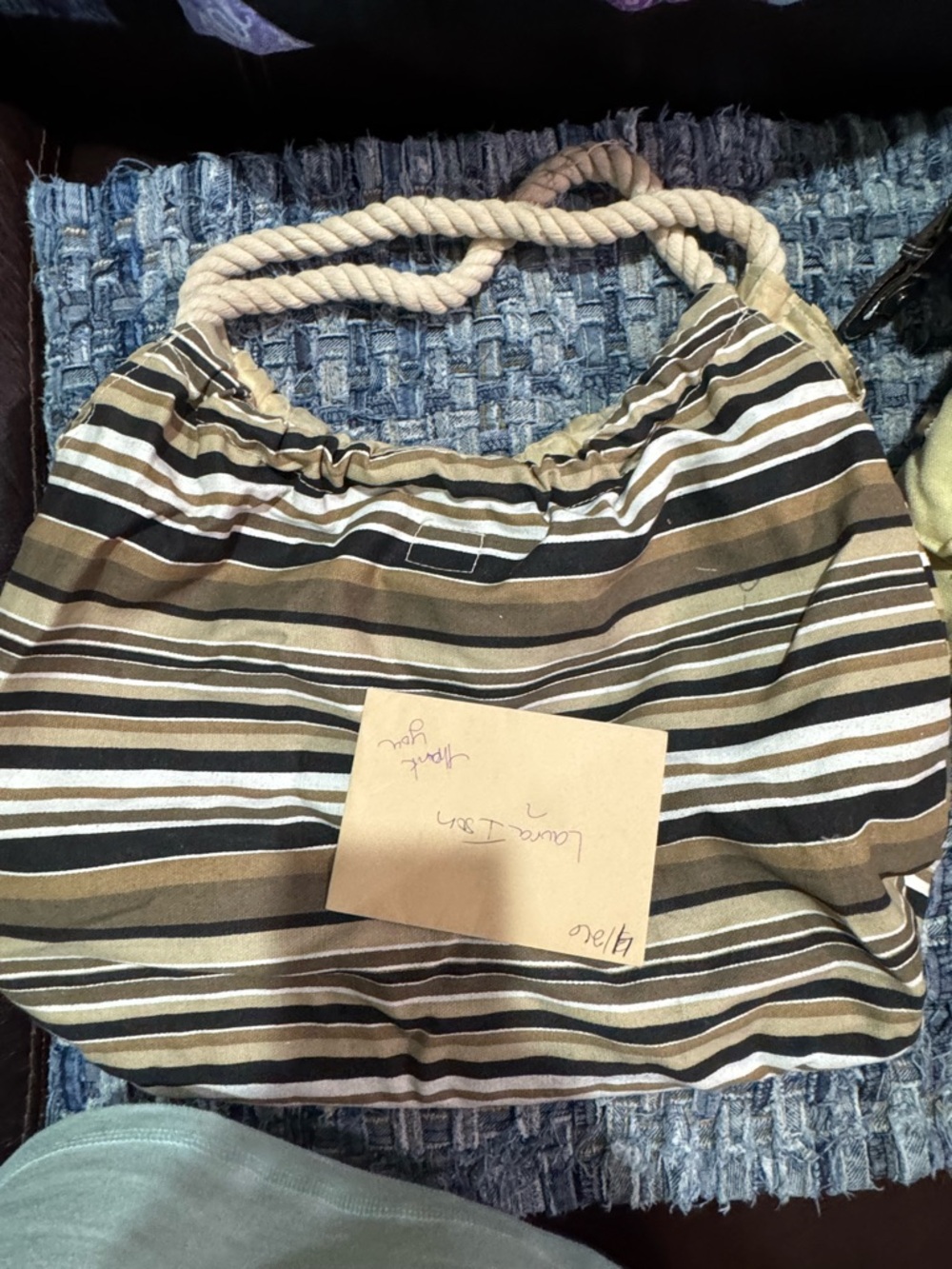 Striped Rope-Handle Tote Bag in Brown and Black